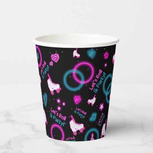 Neon Glow Rolschaatsen Let's Roll Pattern Papieren Bekers (Voorkant)