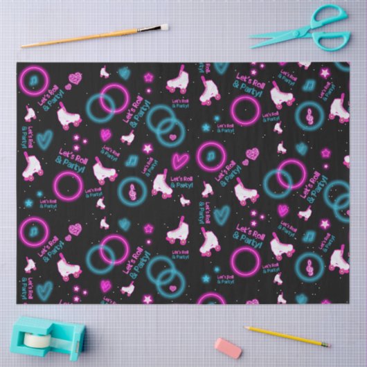 Neon Glow Rolschaatsen Let's Roll Pattern Tissuepapier (Craft)