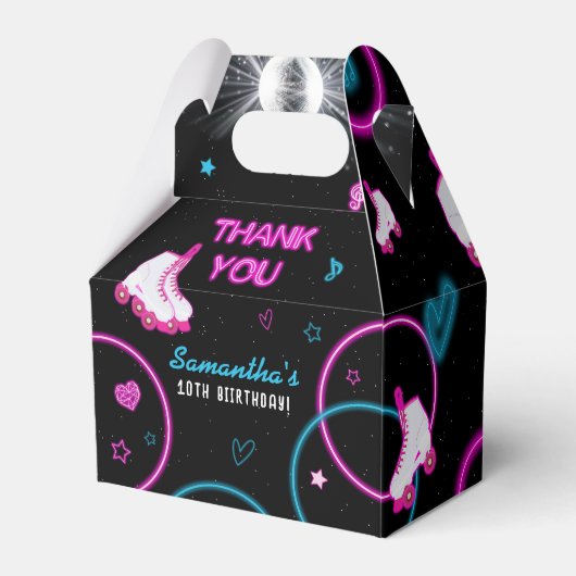 Neon Glow Rolschaatsen Let's Roll Verjaardagsfeest Bedankdoosjes (Voorkant Zijde)