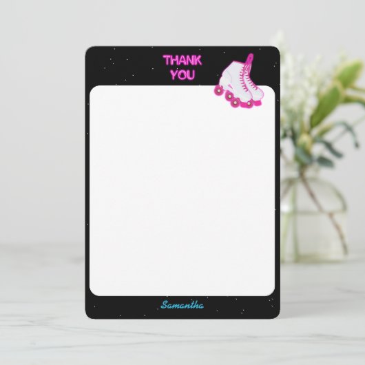 Neon Glow Rolschaatsen Let's Roll Verjaardagsfeest Bedankkaart (Staand voorkant)