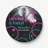 Neon Glow Rolschaatsen Let's Roll Verjaardagsfeest Papieren Bordje (Voorkant)
