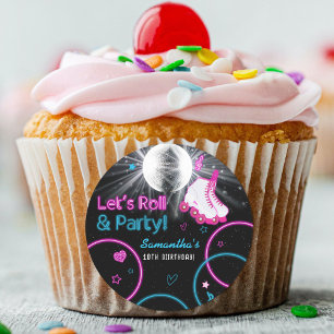 Neon Glow Rolschaatsen Let's Roll Verjaardagsfeest Ronde Sticker