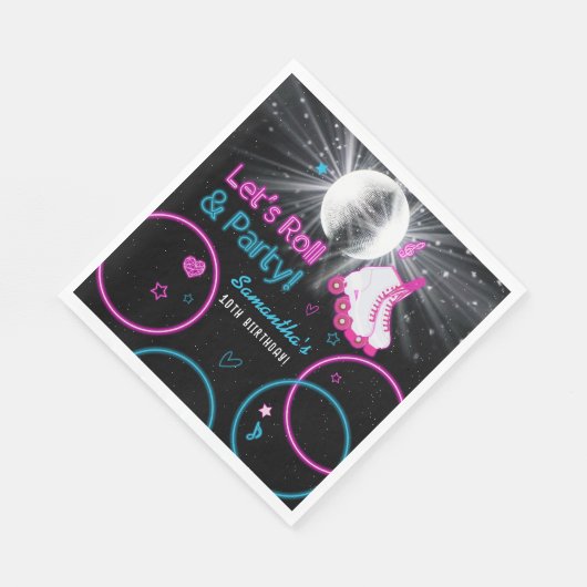 Neon Glow Rolschaatsen Let's Roll Verjaardagsfeest Servet (Hoek)