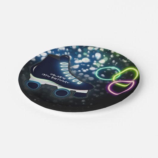 Neon Glow Schaats Blue Verjaardag Party Schaatsen Papieren Bordje (Gekanteld)