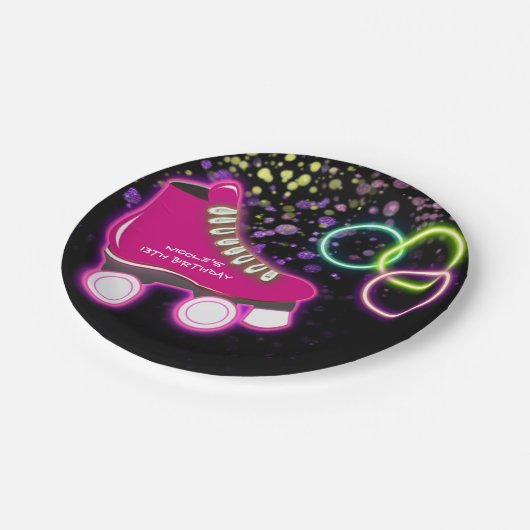 Neon Glow Schaats verjaardagsfeest schaatsen Papieren Bordje (Gekanteld)
