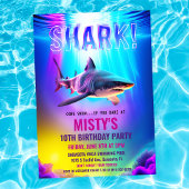 Neon Glow Shark Verjaardag uitnodiging