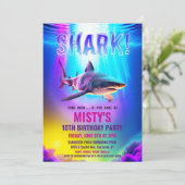 Neon Glow Shark Verjaardag uitnodiging (Staand voorkant)