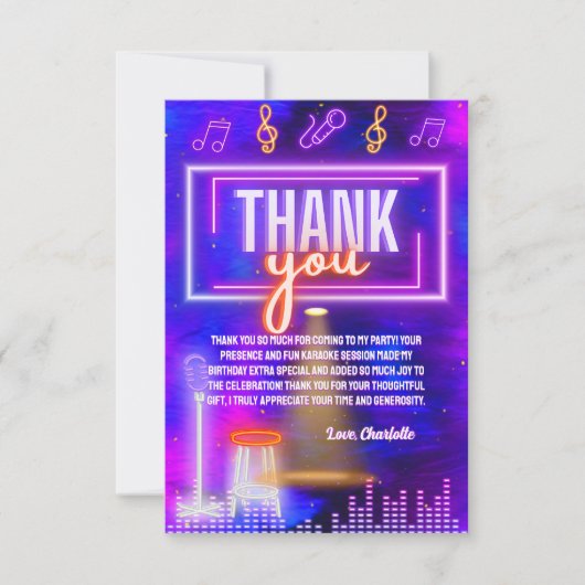Neon Glow Sign Karaoke Verjaardagsfeest Dank Je Kaart (Voorkant)