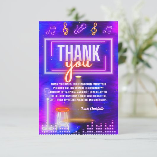 Neon Glow Sign Karaoke Verjaardagsfeest Dank Je Kaart (Staand voorkant)