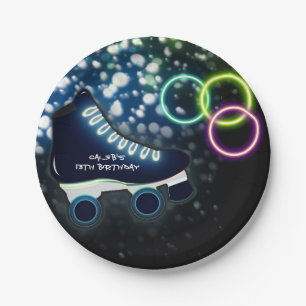 Neon Glow Skate Blauwe Verjaardagsfeest Schaatsen Papieren Bordje