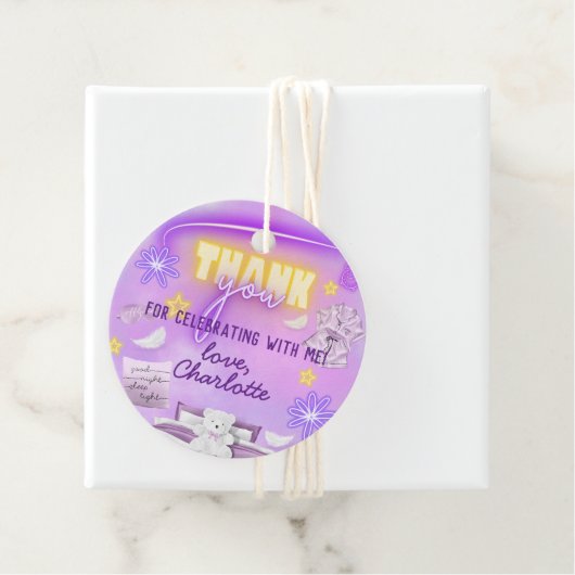 Neon Glow Sleepover Slumber Party Dank u Bedankjes Labels (In situ)