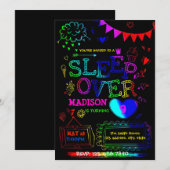 Neon Glow-slumber-uitnodiging Kaart (Voorkant / Achterkant)