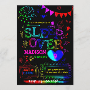 Neon Glow-slumber-uitnodiging Kaart