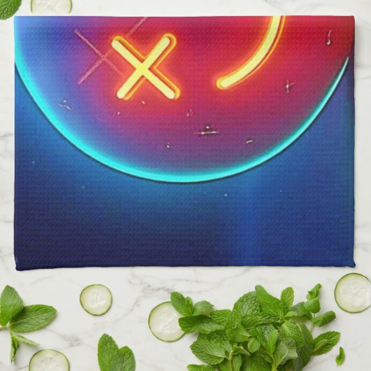 Neon Glow Smiley Face Theedoek (Gevouwen)