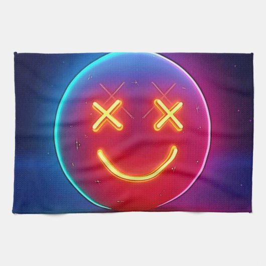 Neon Glow Smiley Face Theedoek (Horizontaal)