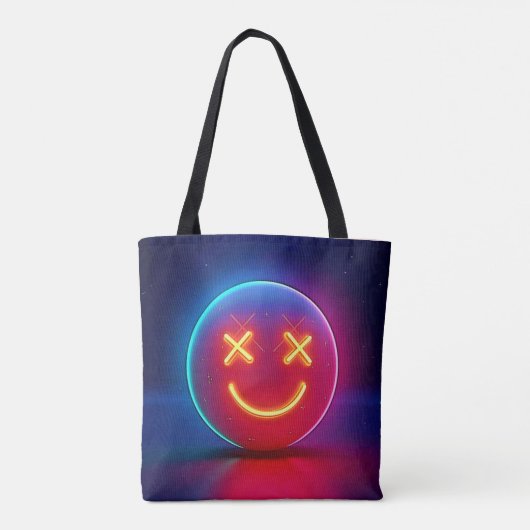 Neon Glow Smiley Face Tote Bag (Achterkant)