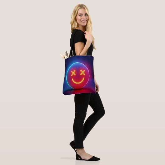 Neon Glow Smiley Face Tote Bag (Op model)