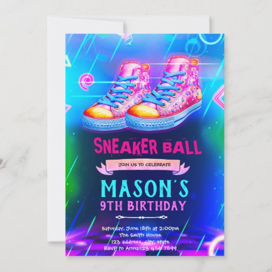Neon Glow sneaker party invite Kaart (Voorkant)