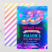 Neon Glow-sneakerfeest uitnodiging (Voorkant / Achterkant)