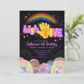 Neon Glow Sparkle High Five Birthday Party Kaart (Staand voorkant)