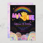 Neon Glow Sparkle High Five Birthday Party Kaart (Voorkant / Achterkant)