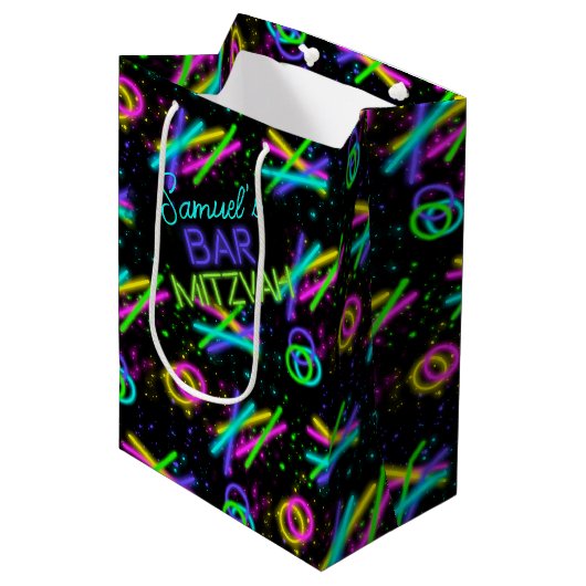 Neon Glow Stick Bar Mitzvah ID991 Medium Cadeauzakje (Voorkant Gekanteld)