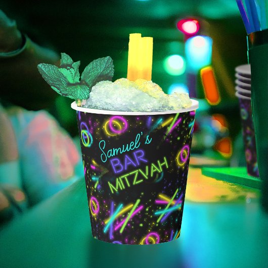 Neon Glow Stick Bar Mitzvah ID991 Papieren Bekers