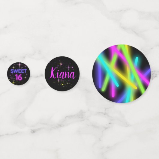 Neon Glow Stick Sweet 16 Name ID760 Confetti (Voorkanten)