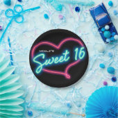 Neon Glow SWEET 16 Hart Verjaardagsfeest Papieren Bordje (Feest)