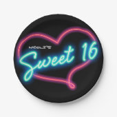 Neon Glow SWEET 16 Hart Verjaardagsfeest Papieren Bordje (Voorkant)
