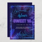 Neon Glow Sweet 16 verjaardagsfeestje Kaart (Voorkant / Achterkant)