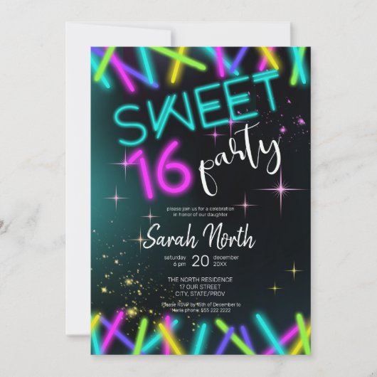 Neon Glow Sweet Sixteen ID760 Kaart (Voorkant)