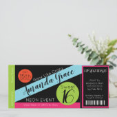Neon Glow Ticket Sweet Sixteen Birthday VIP Kaart (Staand voorkant)