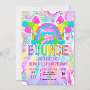 Neon Glow Tie Dye Bounce House Verjaardagsfeest Kaart