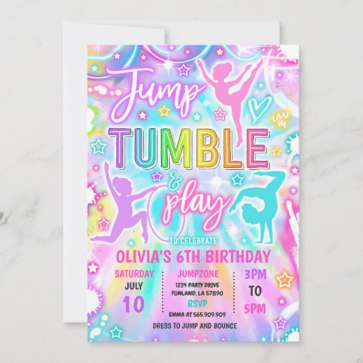 Neon Glow Tie Dye Gymnastiek Verjaardagsfeest Kaart (Voorkant)