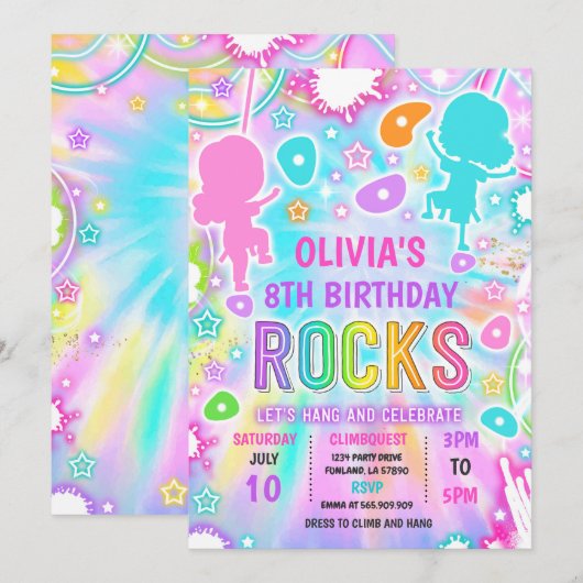 Neon Glow Tie Dye Rock Klimmen Verjaardagsfeest Kaart (Voorkant / Achterkant)