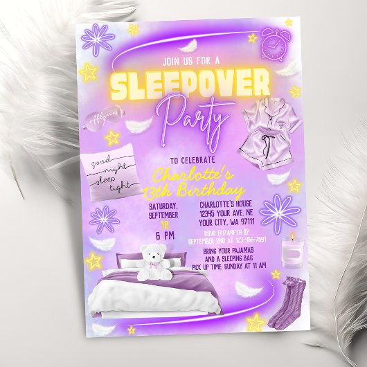 Neon Glow Tiener Tween Meisjes Slumber Sleepover P Kaart