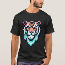 Neon Glow Tiger Head Bold Graphic Art T-shirt