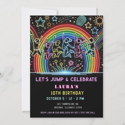 Neon Glow Trampoline Jump Bounce Verjaardag Kaart (Voorkant)