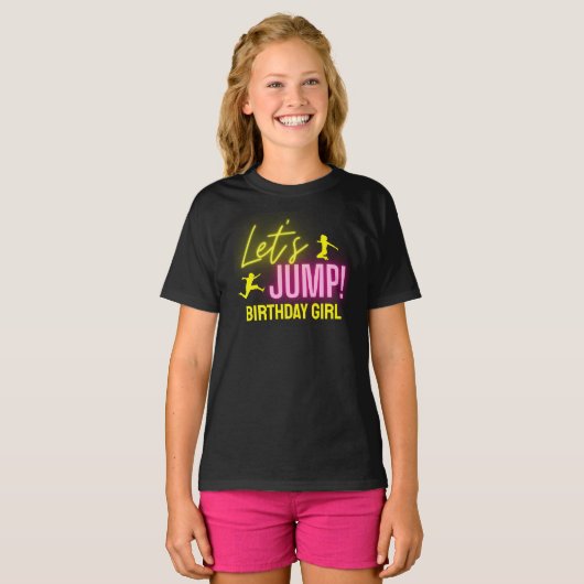 Neon Glow Trampoline Party Laten we Jump Verjaarda T-shirt (Voorkant volledig)