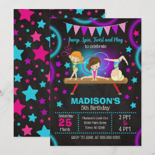 Neon Glow Turnvereniging Verjaardagsfeest Uitnodig Kaart