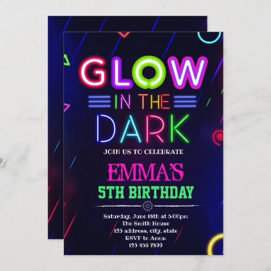 Neon Glow-uitnodiging Kaart (Voorkant / Achterkant)