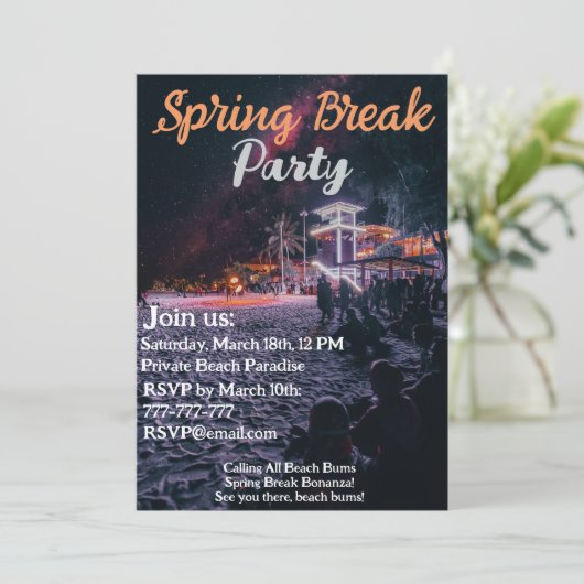 Neon Glow Up: Tropische Vibes Lente Break Party Kaart (Staand voorkant)