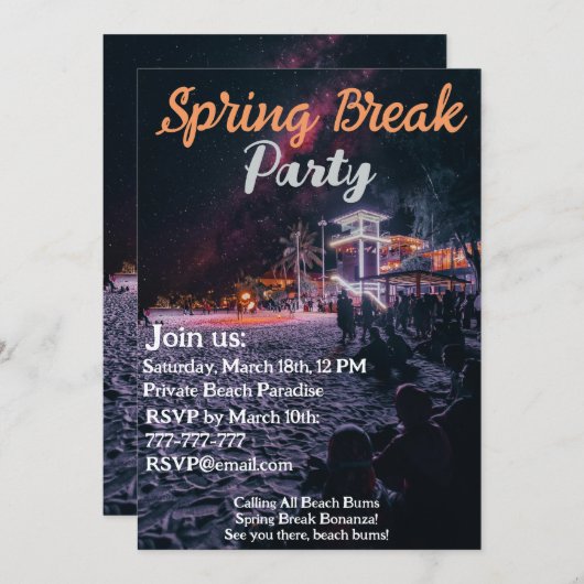 Neon Glow Up: Tropische Vibes Lente Break Party Kaart (Voorkant / Achterkant)