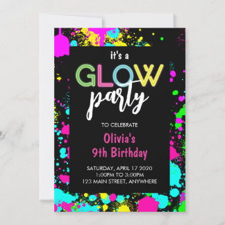 Neon Glow Verf Spat Verjaardag Kaart