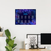 Neon Glow Verjaardag Downloadbare Zitting Grafiek Poster (Thuiskantoor)