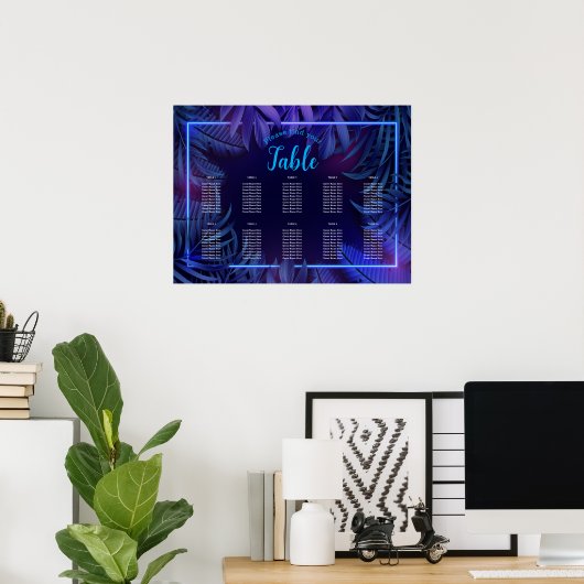 Neon Glow Verjaardag Downloadbare Zitting Grafiek Poster (Thuiskantoor)