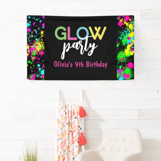 Neon Glow verjaardagsfeest Spandoek (Insitu)