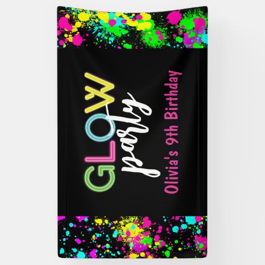 Neon Glow verjaardagsfeest Spandoek (Verticaal)
