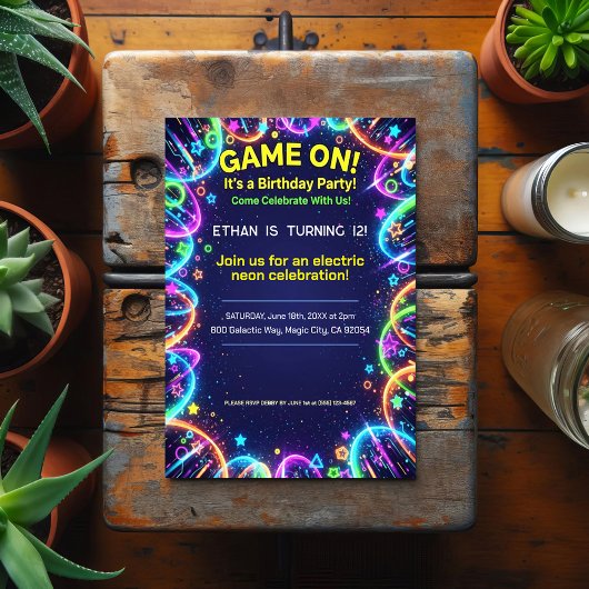 Neon Glow Verjaardagsfeest Uitnodiging